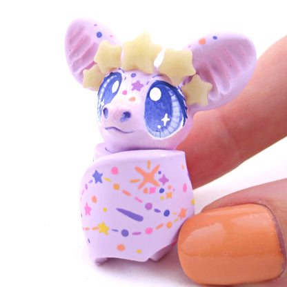 Constellation Glow-in-the-Dark Star Crown Pastel Purple Bat Figurine - Polymer Clay Halloween Animals