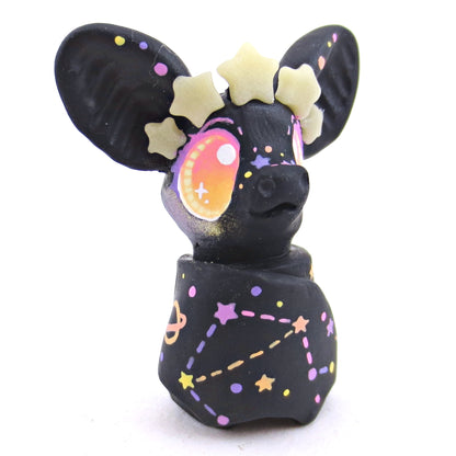 Constellation Glow-in-the-Dark Star Crown Black Bat Figurine - Polymer Clay Halloween Animals