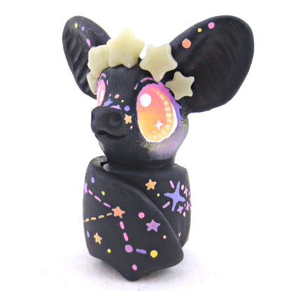 Constellation Glow-in-the-Dark Star Crown Black Bat Figurine - Polymer Clay Halloween Animals