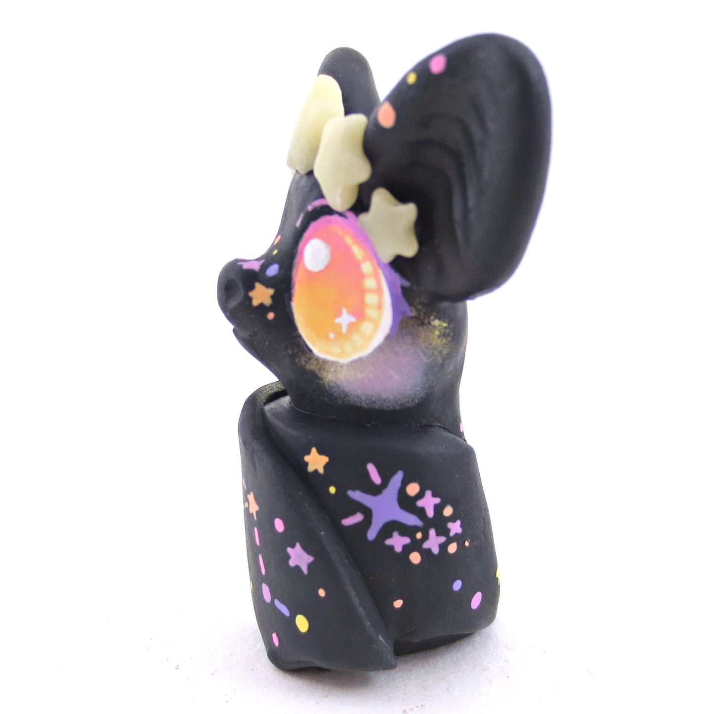 Constellation Glow-in-the-Dark Star Crown Black Bat Figurine - Polymer Clay Halloween Animals