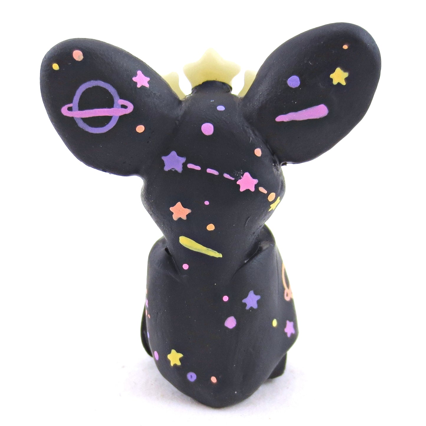 Constellation Glow-in-the-Dark Star Crown Black Bat Figurine - Polymer Clay Halloween Animals