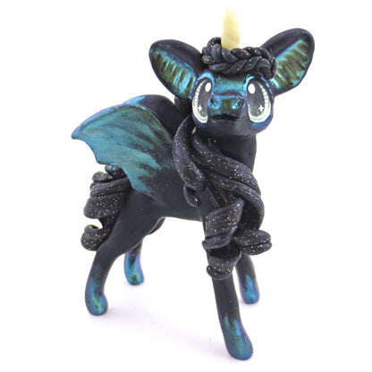 Green/Gold Color-Shift Baticorn Figurine - Polymer Clay Halloween Animals