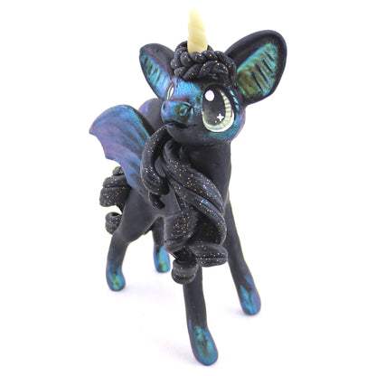 Green/Gold Color-Shift Baticorn Figurine - Polymer Clay Halloween Animals