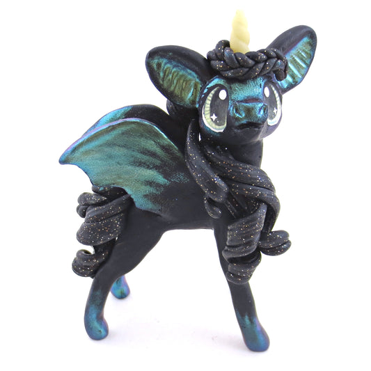 Green/Gold Color-Shift Baticorn Figurine - Polymer Clay Halloween Animals