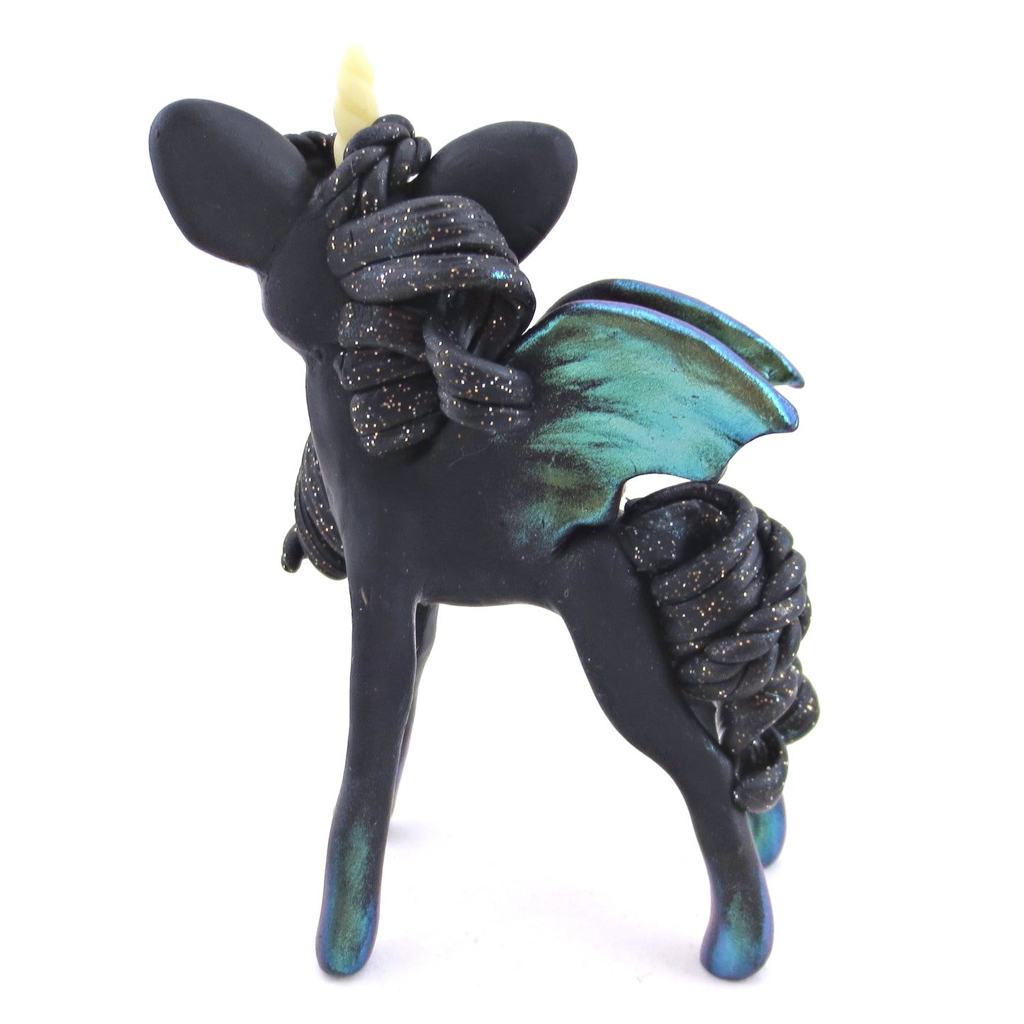 Green/Gold Color-Shift Baticorn Figurine - Polymer Clay Halloween Animals