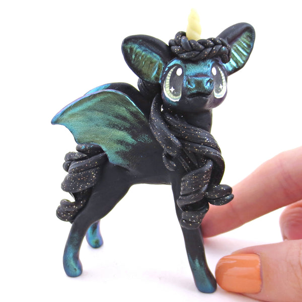 Green/Gold Color-Shift Baticorn Figurine - Polymer Clay Halloween Animals