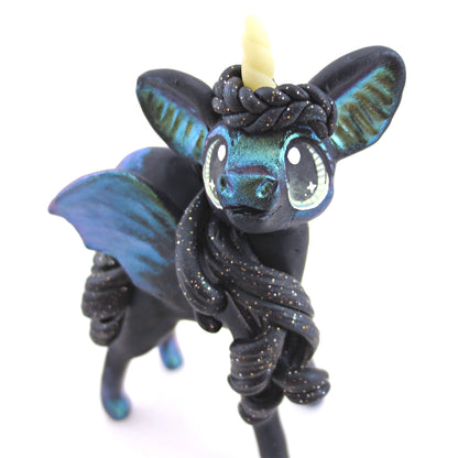 Green/Gold Color-Shift Baticorn Figurine - Polymer Clay Halloween Animals