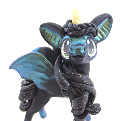 Green/Gold Color-Shift Baticorn Figurine - Polymer Clay Halloween Animals