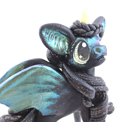 Green/Gold Color-Shift Baticorn Figurine - Polymer Clay Halloween Animals