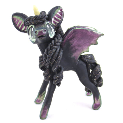 Lavender/Green Color-Shift Baticorn Figurine - Polymer Clay Halloween Animals