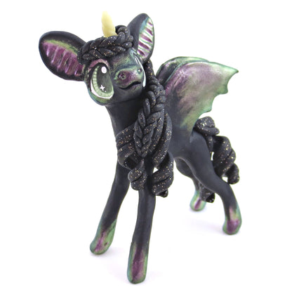 Lavender/Green Color-Shift Baticorn Figurine - Polymer Clay Halloween Animals