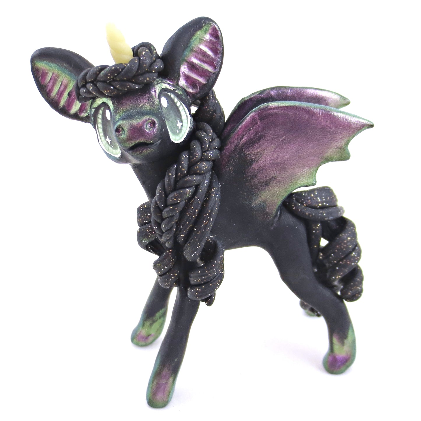 Lavender/Green Color-Shift Baticorn Figurine - Polymer Clay Halloween Animals