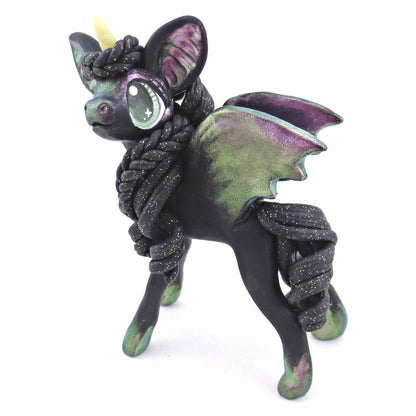 Lavender/Green Color-Shift Baticorn Figurine - Polymer Clay Halloween Animals