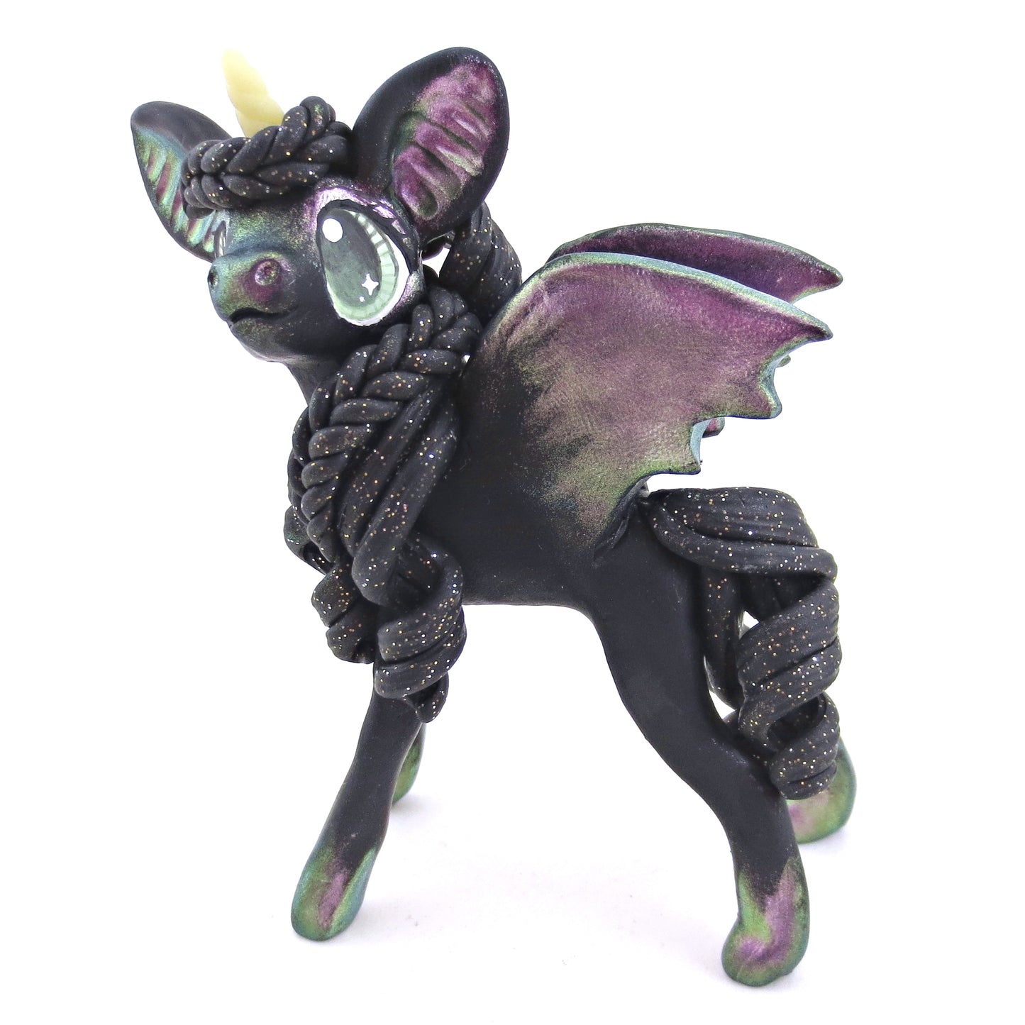 Lavender/Green Color-Shift Baticorn Figurine - Polymer Clay Halloween Animals