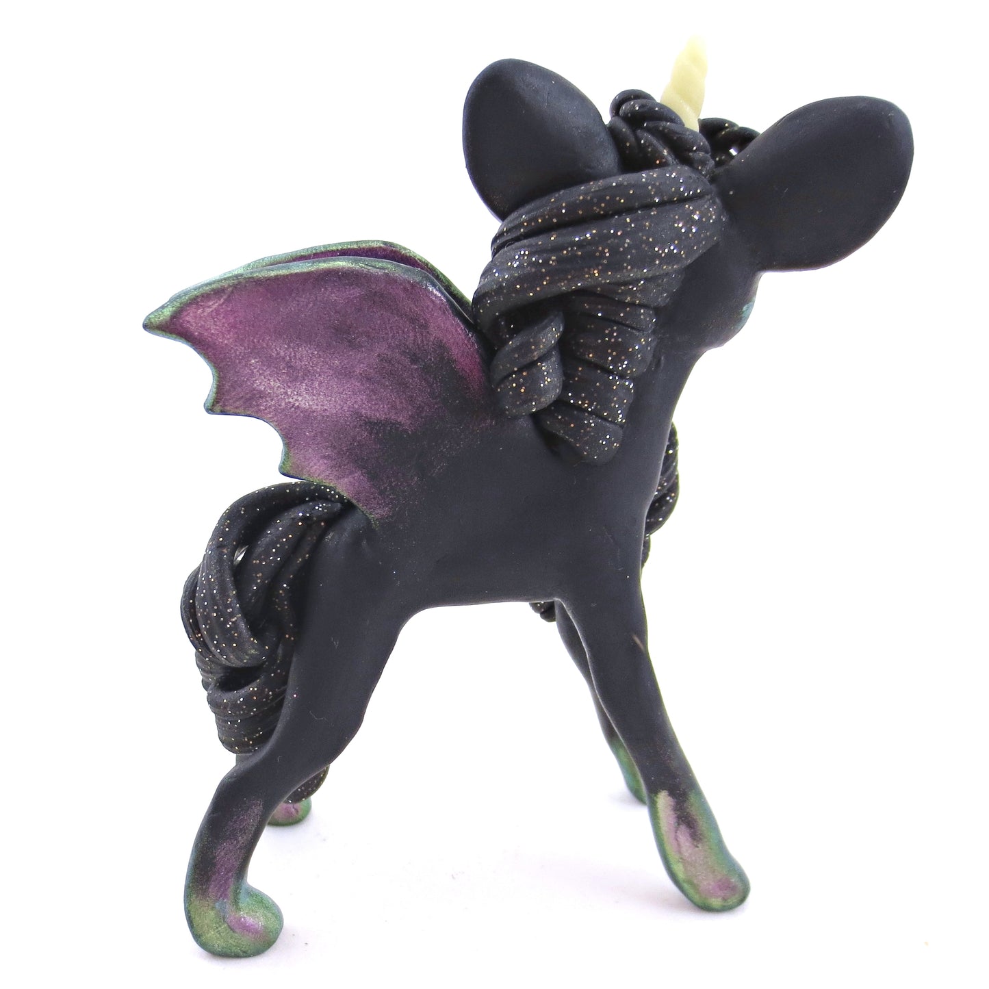 Lavender/Green Color-Shift Baticorn Figurine - Polymer Clay Halloween Animals