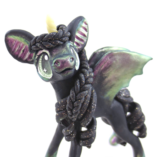 Lavender/Green Color-Shift Baticorn Figurine - Polymer Clay Halloween Animals