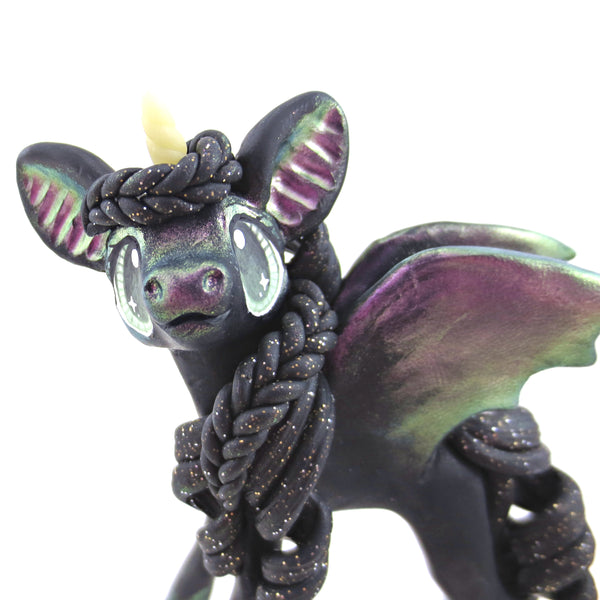 Lavender/Green Color-Shift Baticorn Figurine - Polymer Clay Halloween Animals