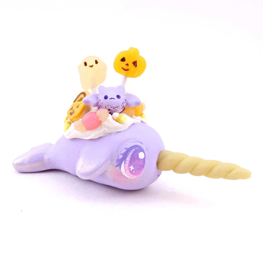 Purple Halloween Dessert Narwhal Figurine - Polymer Clay Spooky Season Animal Collection