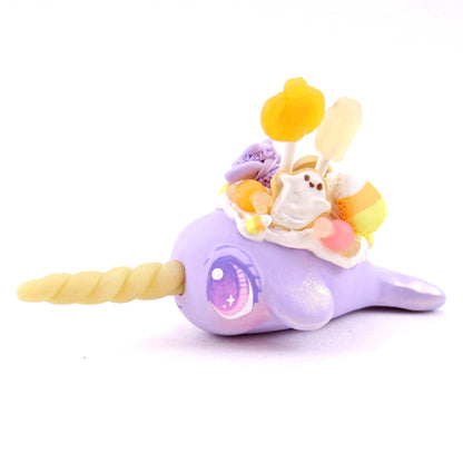 Purple Halloween Dessert Narwhal Figurine - Polymer Clay Spooky Season Animal Collection