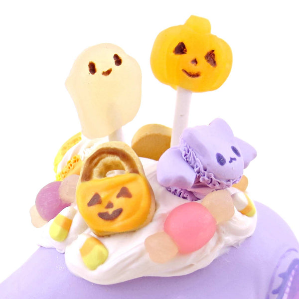 Purple Halloween Dessert Narwhal Figurine - Polymer Clay Spooky Season Animal Collection
