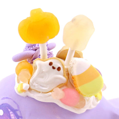 Purple Halloween Dessert Narwhal Figurine - Polymer Clay Spooky Season Animal Collection