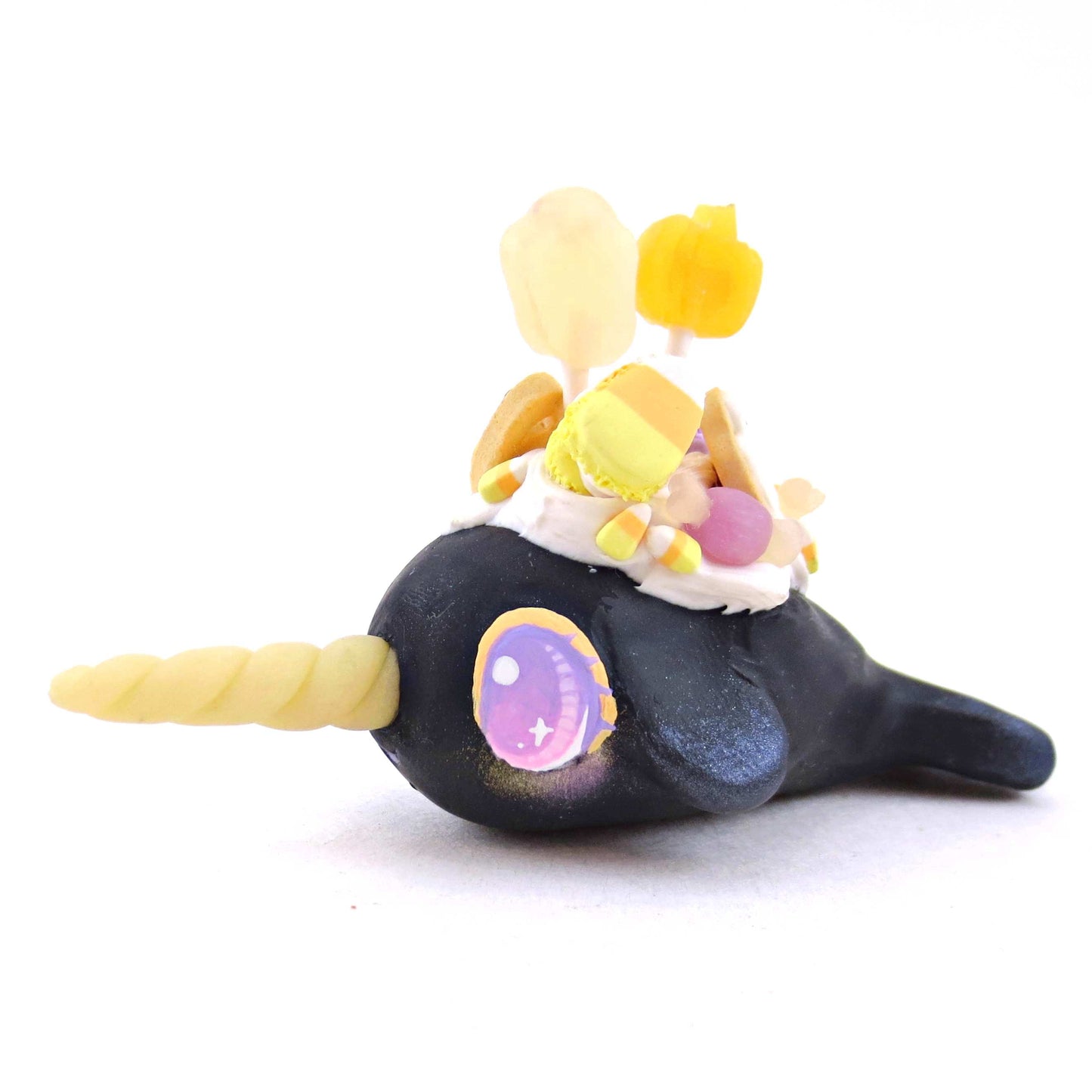 Black Halloween Dessert Narwhal Figurine - Polymer Clay Spooky Season Animal Collection