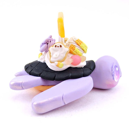 Purple Halloween Dessert Turtle Figurine - Polymer Clay Spooky Season Animal Collection