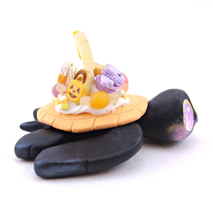 Black Halloween Dessert Turtle Figurine - Polymer Clay Spooky Season Animal Collection