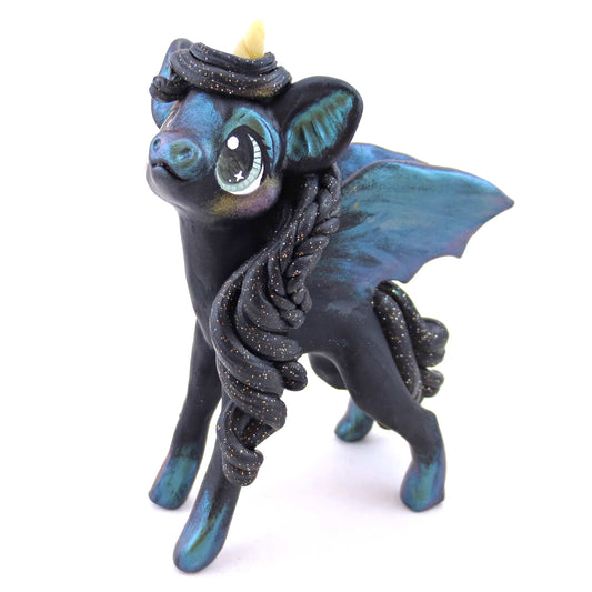 Green/Gold Color Shift Baticorn Unicorn Figurine - Polymer Clay Spooky Season Animal Collection