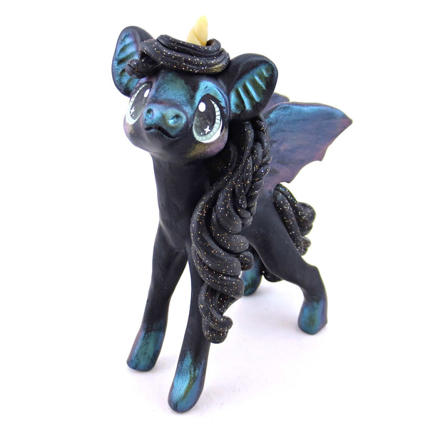 Green/Gold Color Shift Baticorn Unicorn Figurine - Polymer Clay Spooky Season Animal Collection