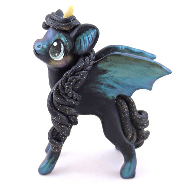 Green/Gold Color Shift Baticorn Unicorn Figurine - Polymer Clay Spooky Season Animal Collection