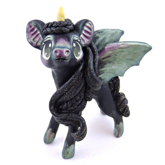 Lavender/Green Color Shift Baticorn Unicorn Figurine - Polymer Clay Spooky Season Animal Collection