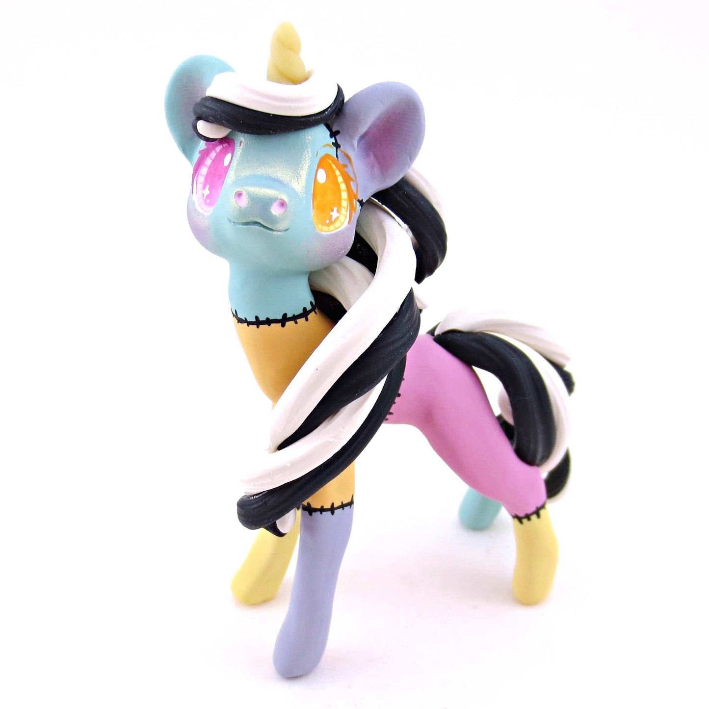 Patchwork Unicorn Figurine - Version 1 - Polymer Clay Spooky Season Animal Collection