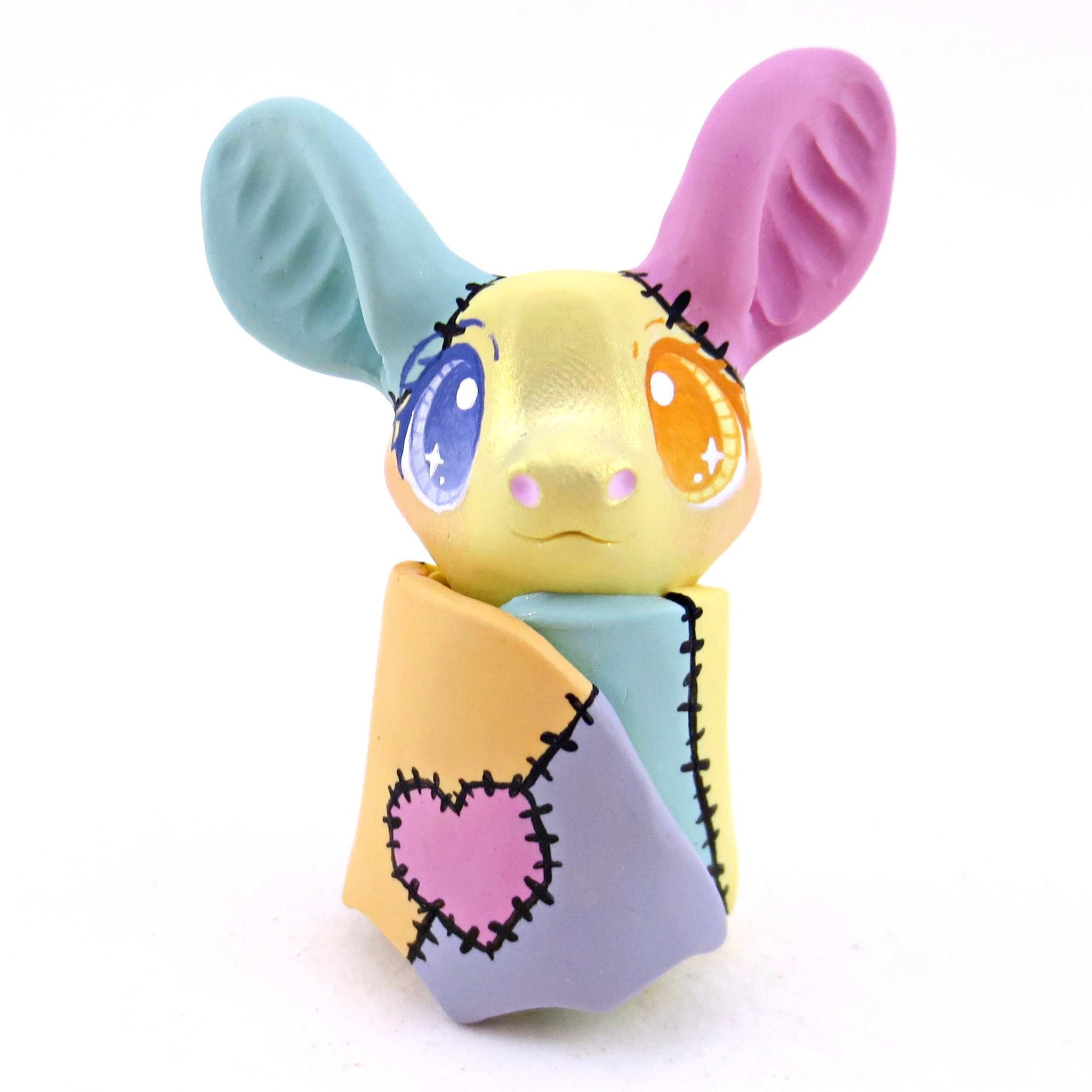 Patchwork Bat Figurine - Version 1 - Polymer Clay Spooky Season Animal Collection