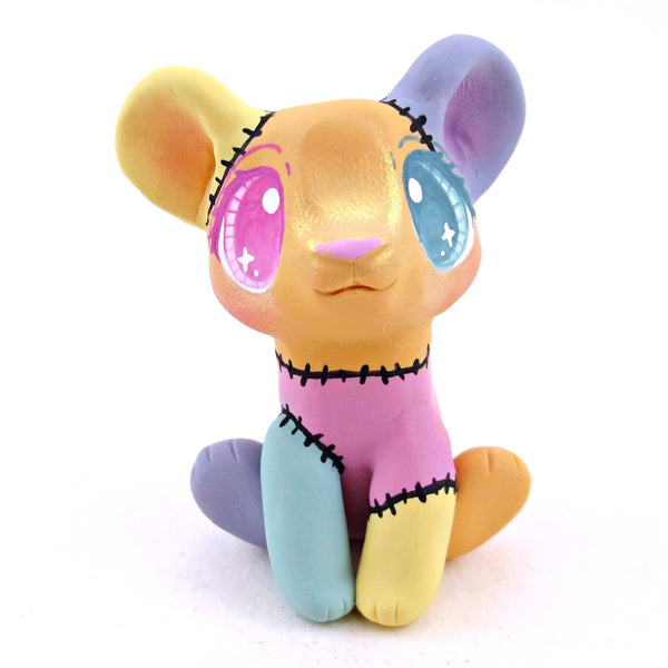 Patchwork Bear Cub Figurine -  Polymer Clay Spooky Season Animal Collection
