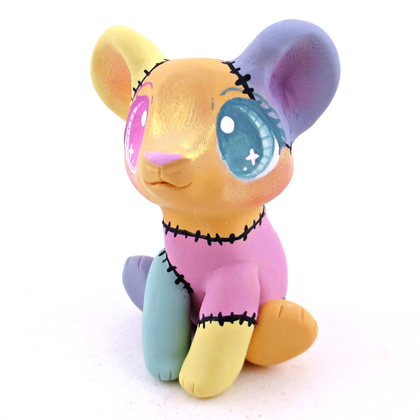 Patchwork Bear Cub Figurine -  Polymer Clay Spooky Season Animal Collection