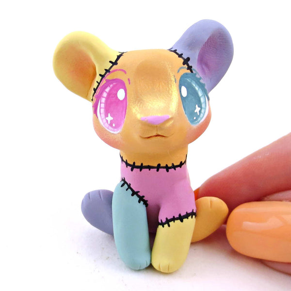 Patchwork Bear Cub Figurine -  Polymer Clay Spooky Season Animal Collection
