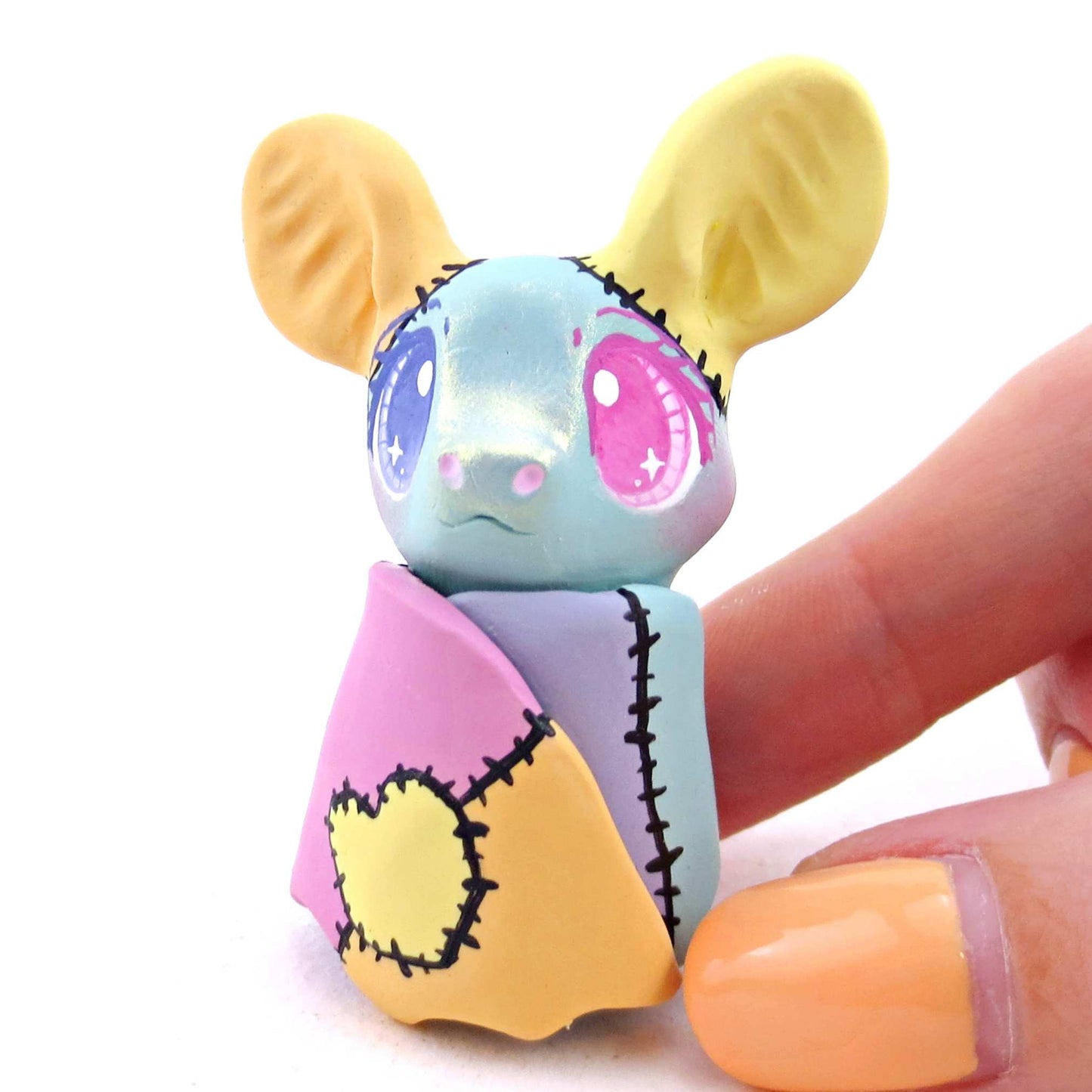 Patchwork Bat Figurine - Version 2 - Polymer Clay Spooky Season Animal Collection