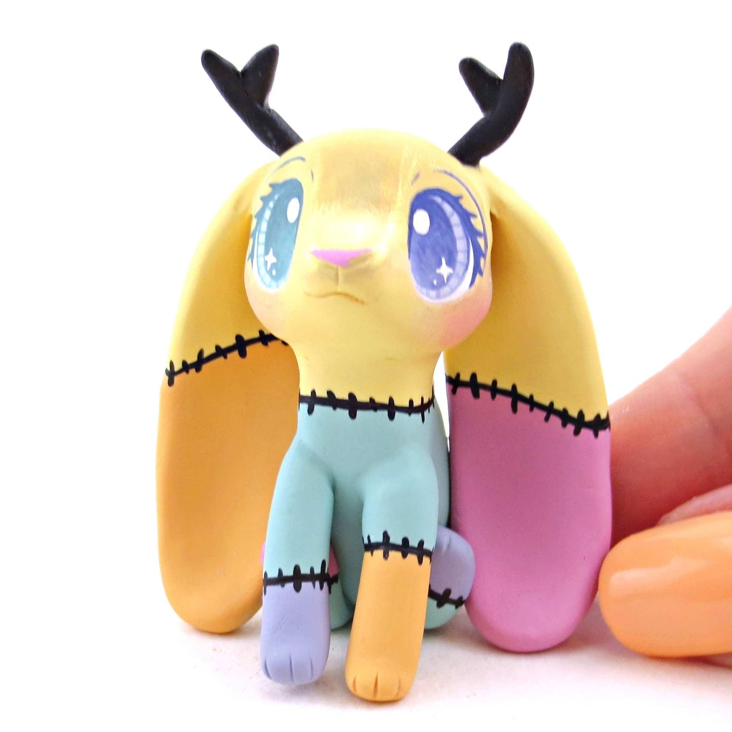 Patchwork Jackalope Figurine -  Polymer Clay Spooky Season Animal Collection