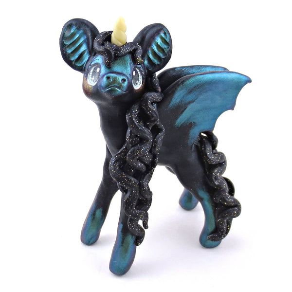 Green Color-Shift Baticorn Figurine - Polymer Clay Halloween Collection