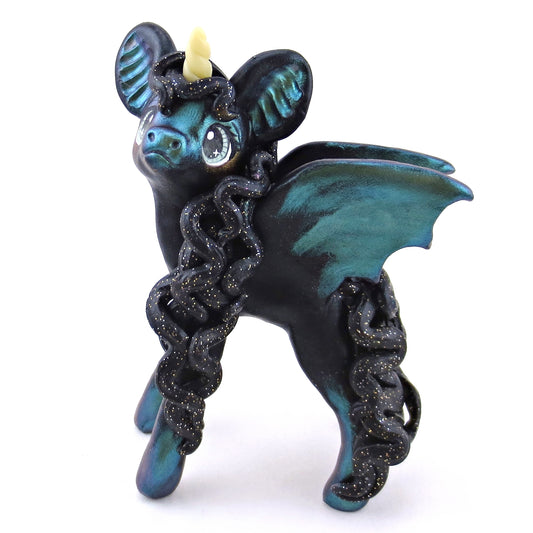 Green Color-Shift Baticorn Figurine - Polymer Clay Halloween Collection