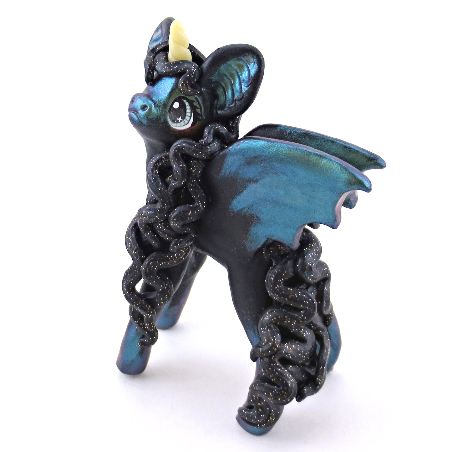 Green Color-Shift Baticorn Figurine - Polymer Clay Halloween Collection