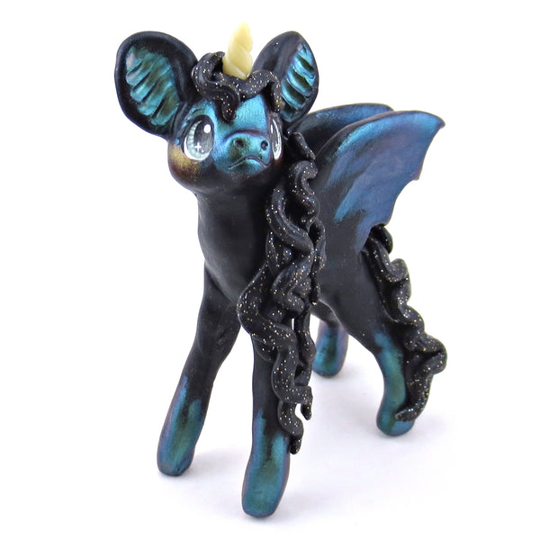 Green Color-Shift Baticorn Figurine - Polymer Clay Halloween Collection