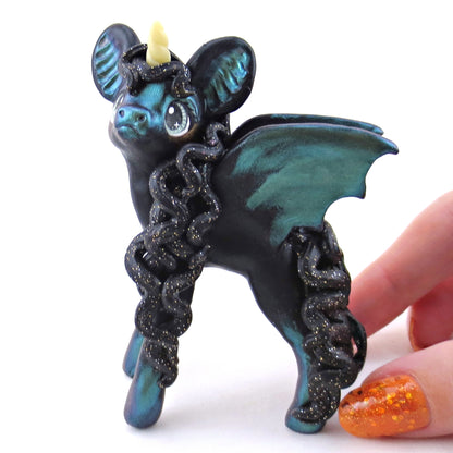 Green Color-Shift Baticorn Figurine - Polymer Clay Halloween Collection