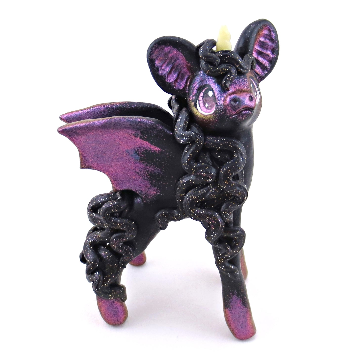 Pink/Purple Color-Shift Baticorn Figurine - Polymer Clay Halloween Collection