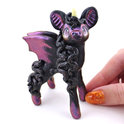 Pink/Purple Color-Shift Baticorn Figurine - Polymer Clay Halloween Collection