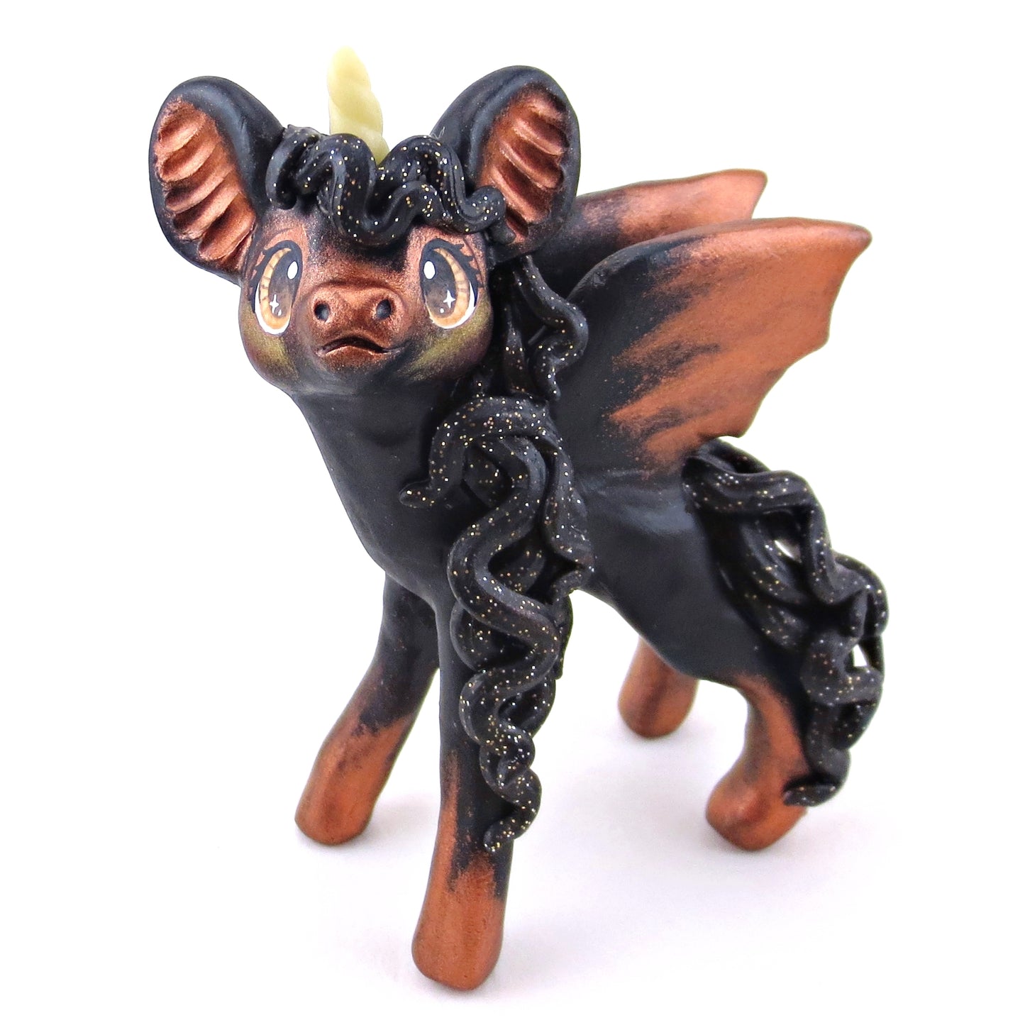 Copper/Orange Baticorn Figurine - Polymer Clay Halloween Collection