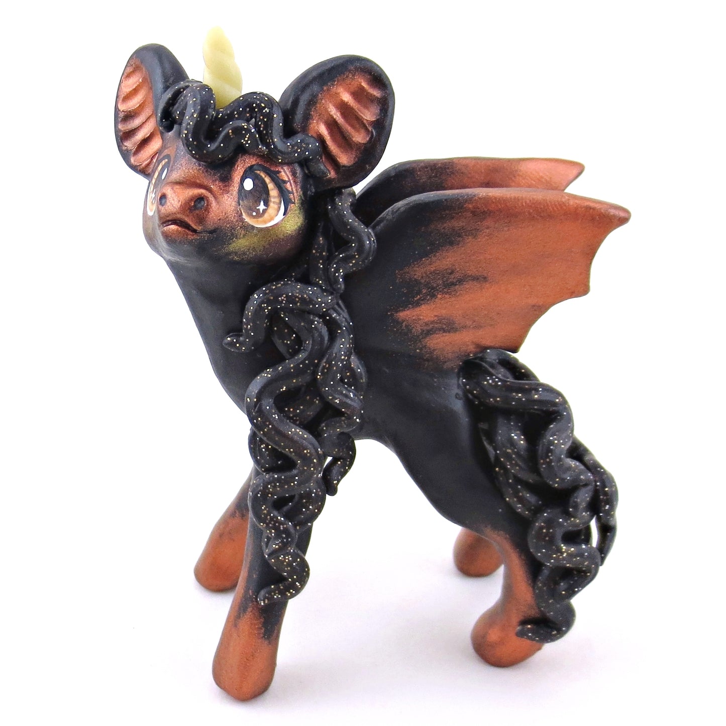 Copper/Orange Baticorn Figurine - Polymer Clay Halloween Collection