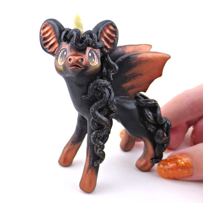 Copper/Orange Baticorn Figurine - Polymer Clay Halloween Collection