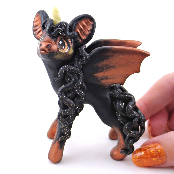 Copper/Orange Baticorn Figurine - Polymer Clay Halloween Collection